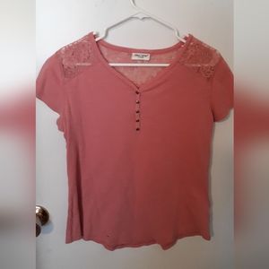 Bleu Gray Pink T-shirt With Lace